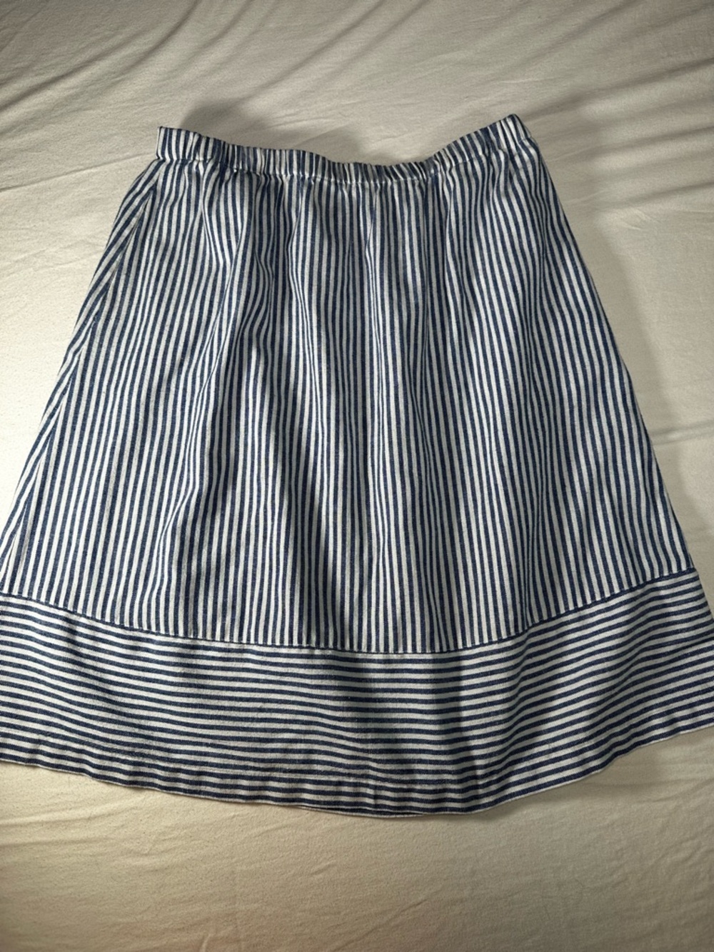 J. Crew Striped Navy and White A-Line Linen cotton Skirt, coastal beach classic